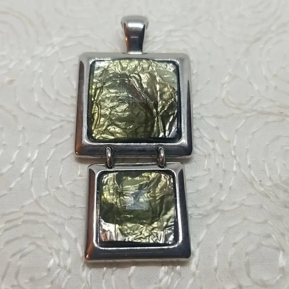 Lia Sophia Flux Pendant Double Square Faceted Green Silver